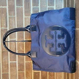 (1213) BEAUTIFUL TORY BURCH Ella Large Tote Navy Blue/Black